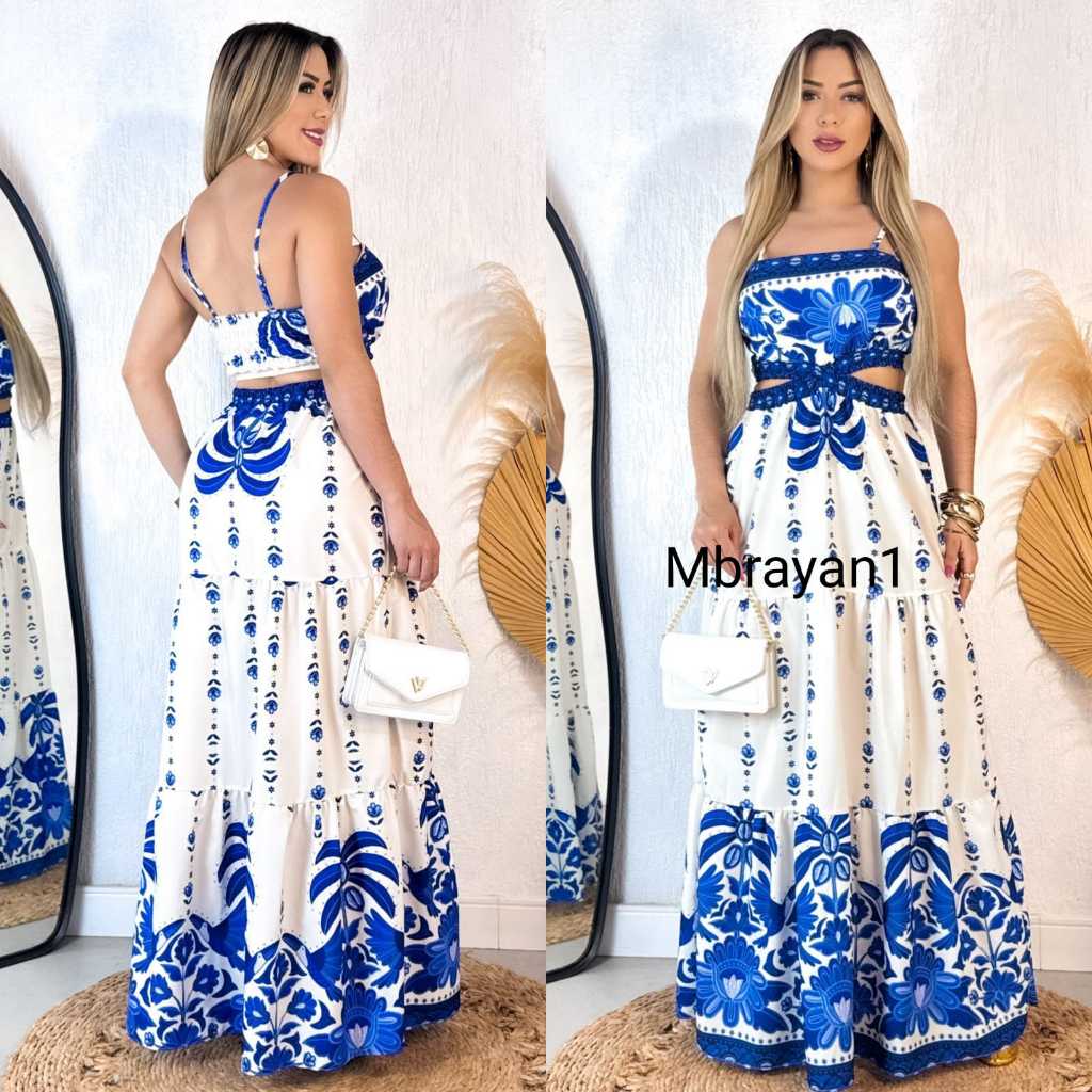 Vestido Longo feminino com bojo Tendencia Modelo Alcinha Tendência floral costa com elastex