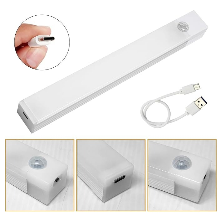 Luminária Barra LED 30cm com Sensor de Presença | Recarregável USB | Guarda-Roupa, Armário, escadas, corredores