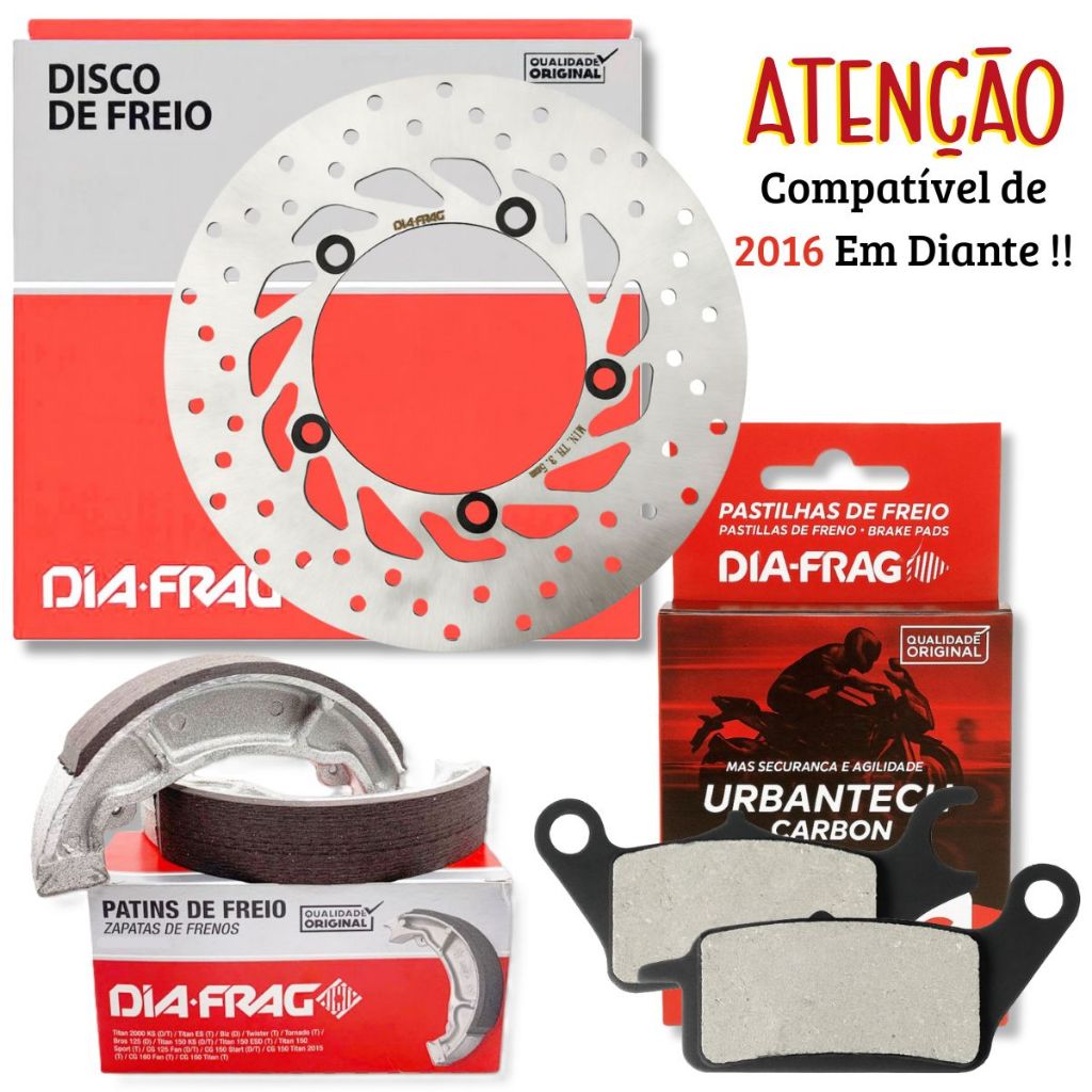 Disco de Freio Dianteiro P/ Factor 125 / Factor 150 2016-2024 + Pastilhas e Lonas Diafrag em Oferta na Shopee