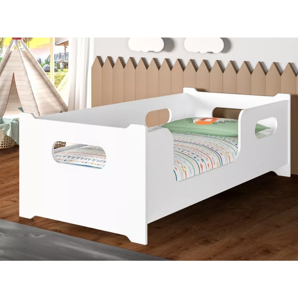Cama Encanto Montessoriana Mini Cama Com Grade Cor Branco Em Mdf Moderna