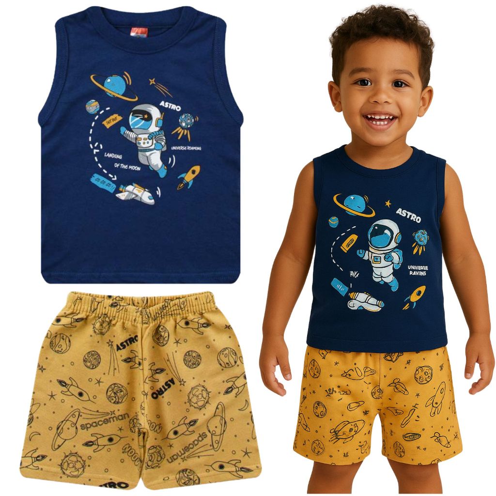 CONJUNTO REGATA PARA MENINOS INFANTIL E JUVENIL - 1 Camiseta Regata + 1 Bermuda