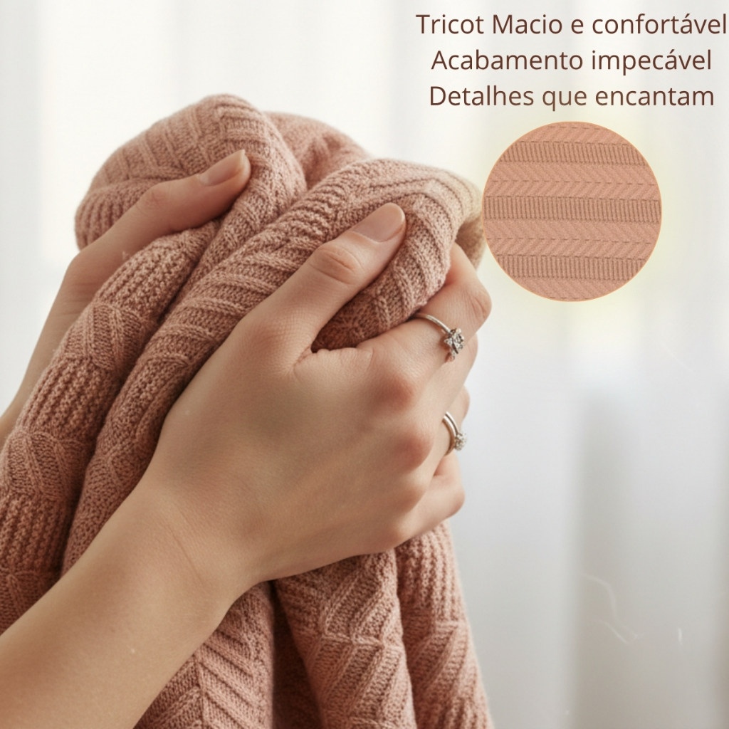 Kit Peseira + 2 almofadas Tricô Elegante para Sofá e Cama - Casal, Queen e King