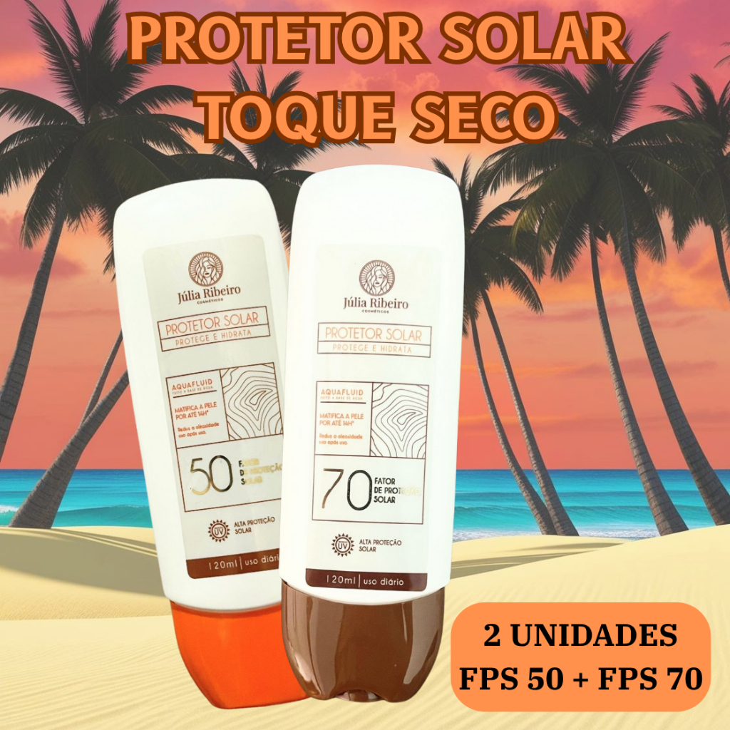 Kit 2 Protetor Solar Júlia Ribeiro (FPS 70 + FPS 50) – Alta Proteção, Efeito Matte e Toque Seco | Uso Diário 🌞💛