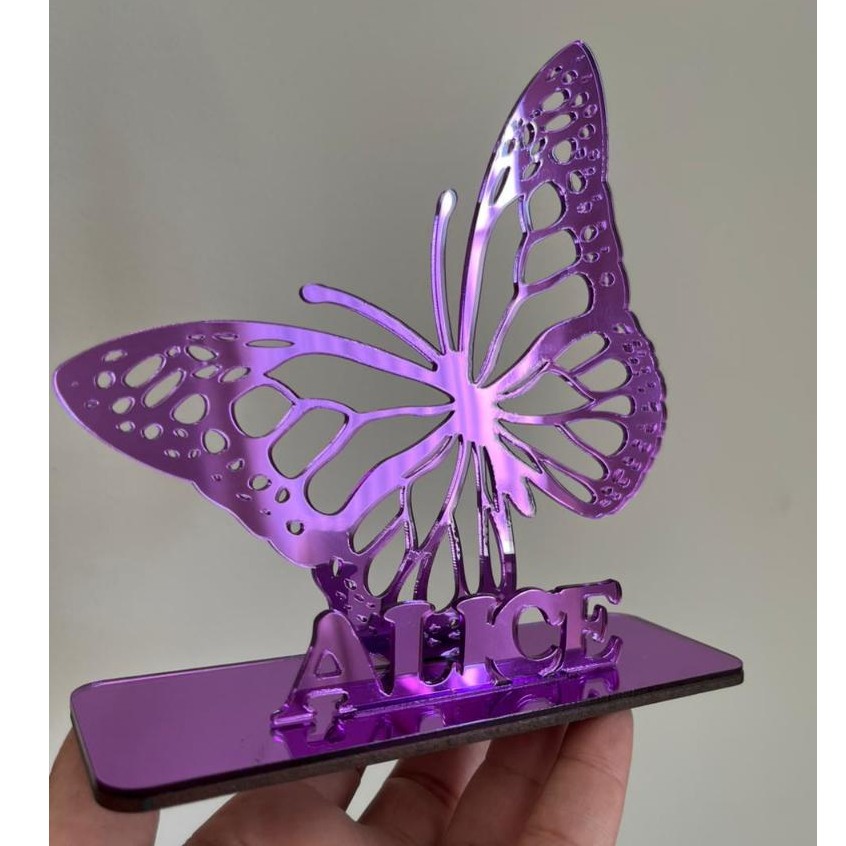 Centro de Mesa Borboleta com Nome Personalizado em Acrílico Roxo Lembrancinha Festas Aniversário