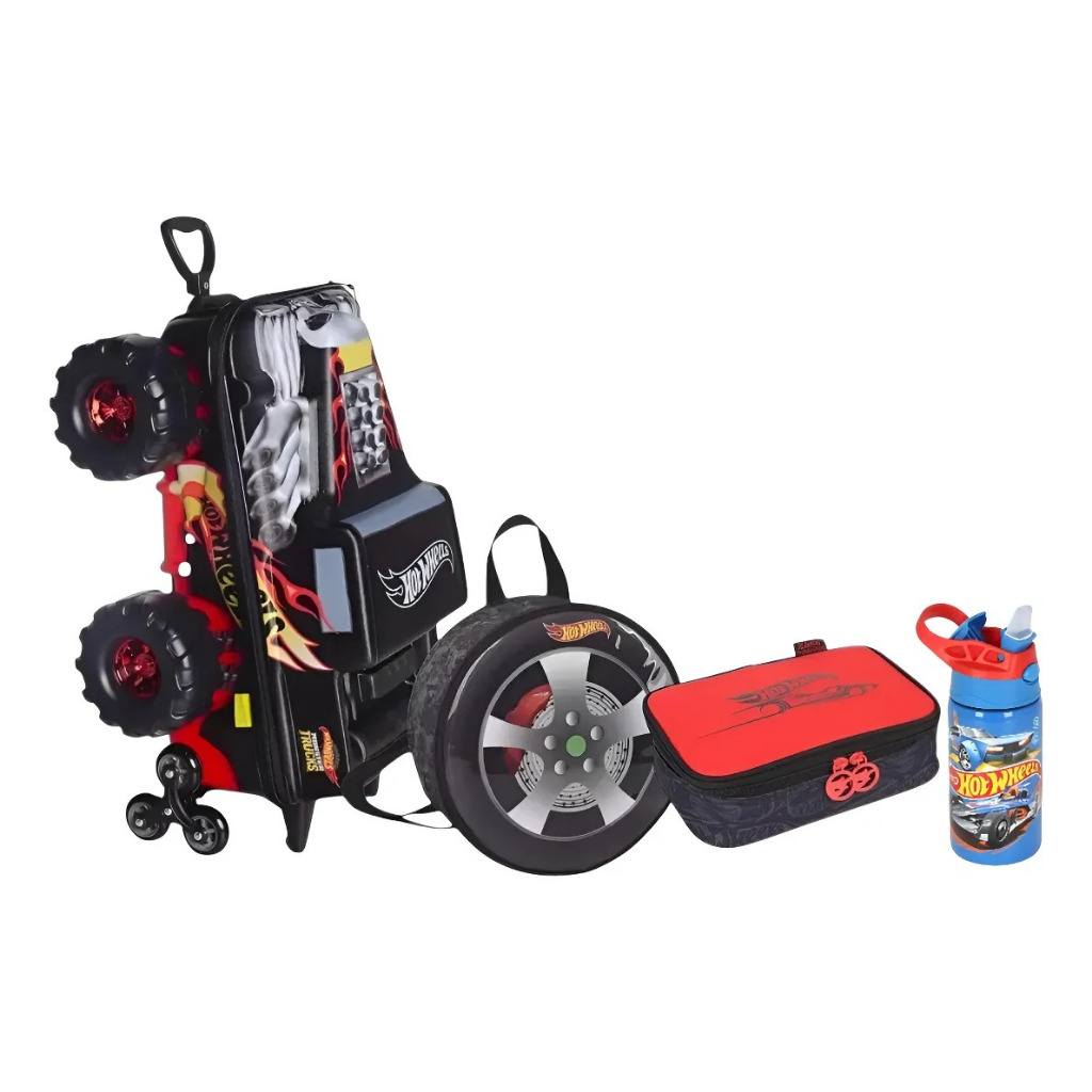 Kit Completo Mochila Malinha Hot Wheels Bone Shaker Monster