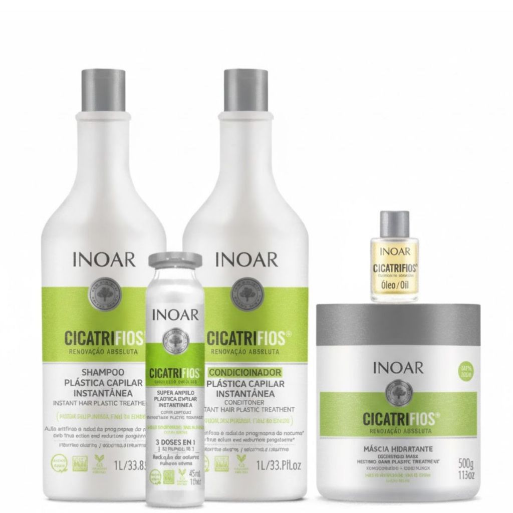 KIT INOAR CICATRIFIOS SH+COND2X1L+MÁSCARA 500G+AMPOLA45ML+ÓLEO 7ML em Oferta na Shopee