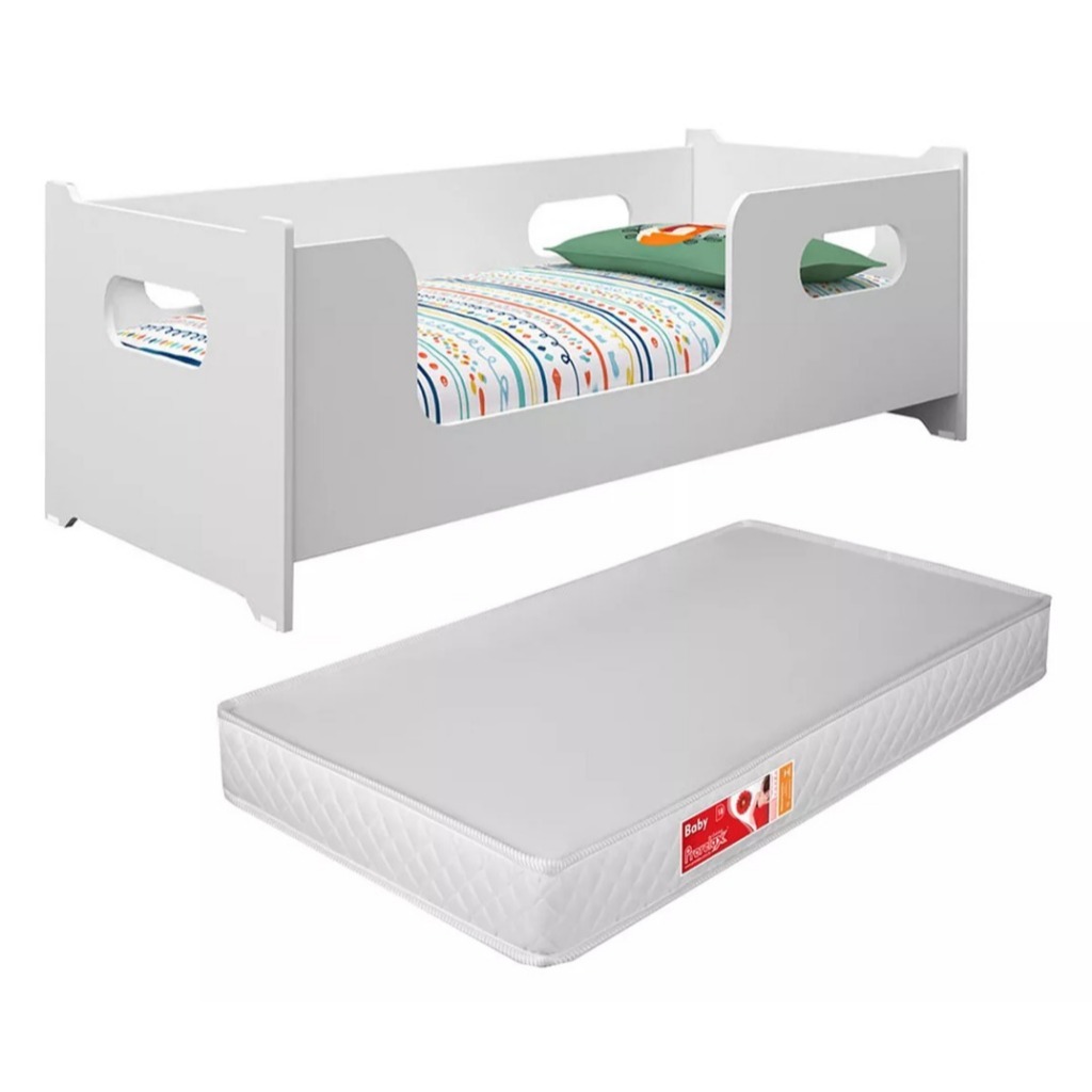 Cama Infantil Encanto Com Colchão e Grades – Design Moderno e Seguro para Quarto Infantil MDF