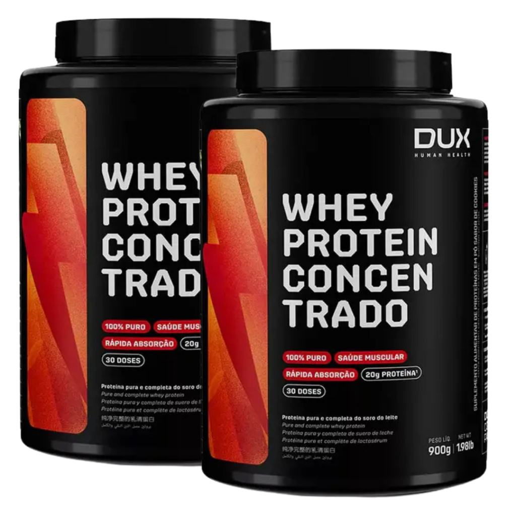 KIT 2 WHEY 100% PROTEIN CONCENTRADO POTE 900G - DUX HUMAN HEALTH