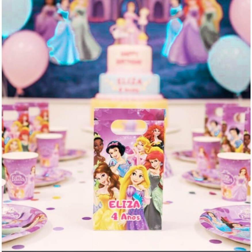 Lembrancinhas sacolinhas personalizadas Princesas em Oferta na Shopee