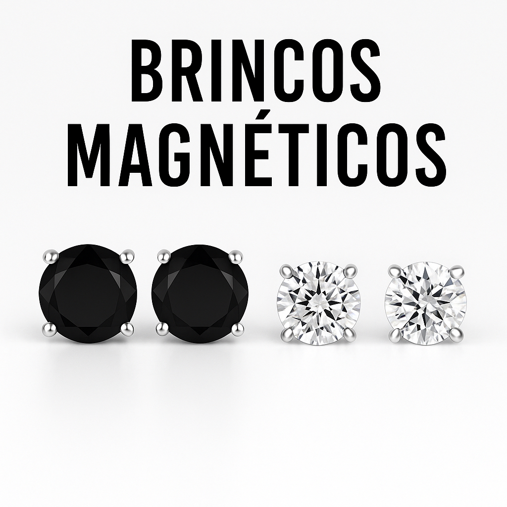 Par de brincos magnético de pressão imã brinco ice cravejado prata e preto y2k PeP