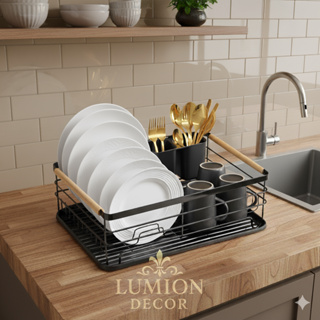 Escorredor De Louça Preto E Madeira Luxo Moderno Para Cozinha Sofisticada E Elegante em Oferta na Shopee