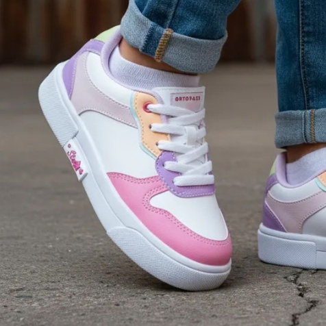 Tênis Infantil Ortopasso New Stars Menina Branco Colorido em Oferta na Shopee