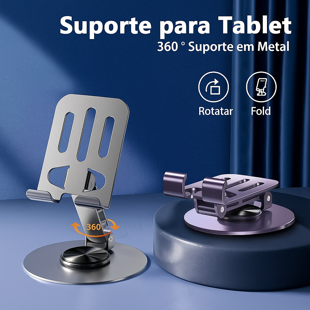 Suporte Espaço Alumínio de Mesa Base Rotatória Ajustável 360º Para Smartphones Celular