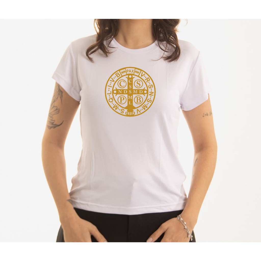 Baby Look Feminina São Bento Dourado 100% Algodão Gola Redonda Ótima Qualidade