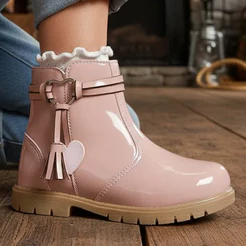 Bota Botina Infantil Coturno Love Menina Feminina Cano Curto Coração Confortável Fashion Blogueira