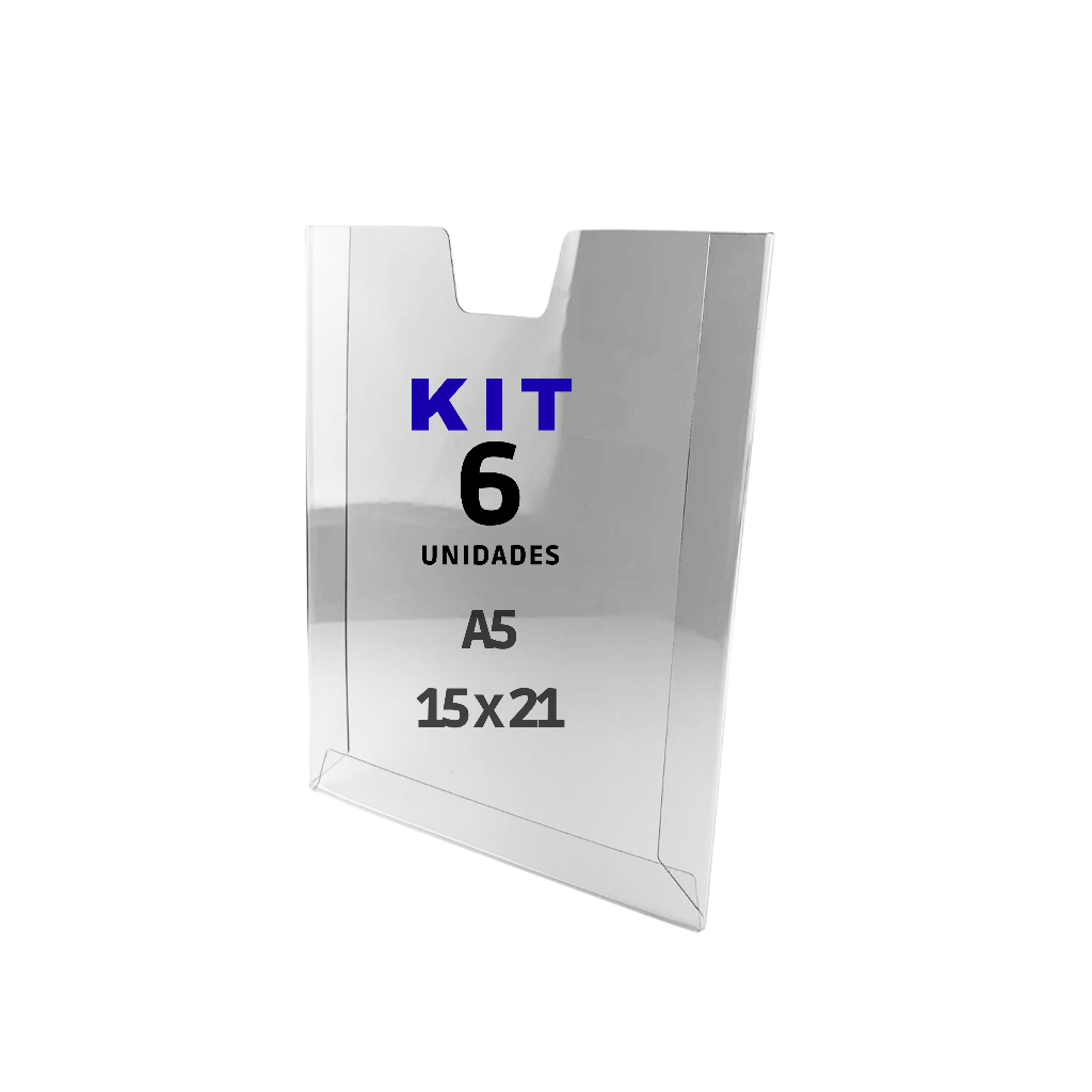 6 Display Expositor 15X21 PETG A5 Transparente Quadro Aviso