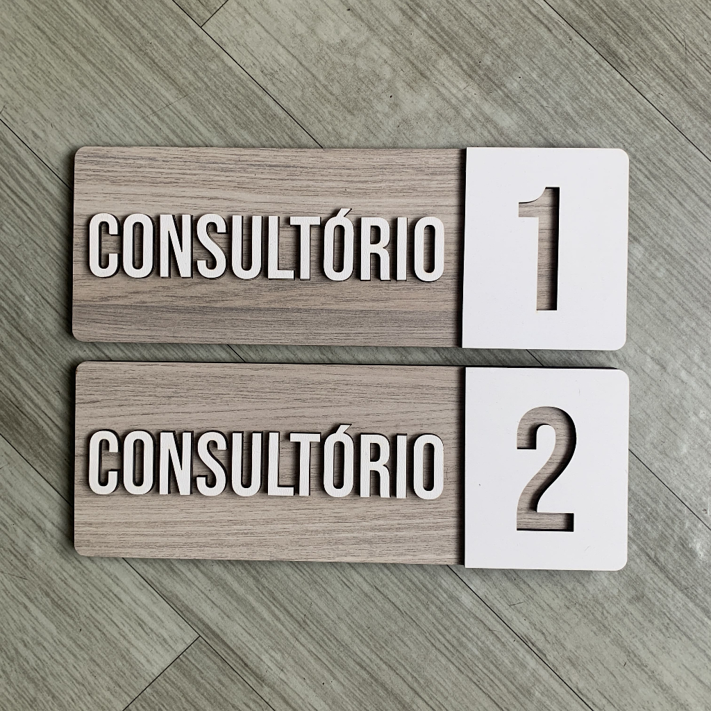 Placa Consultório 25x9 cm MDF Amadeirado - Sinalização Clínica, Hospital, Saúde