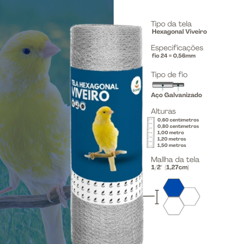 Rolo de Tela Viveiro 1,00 x 50 Metros Fio 24 Gaiola P/ Pássaros em Oferta na Shopee