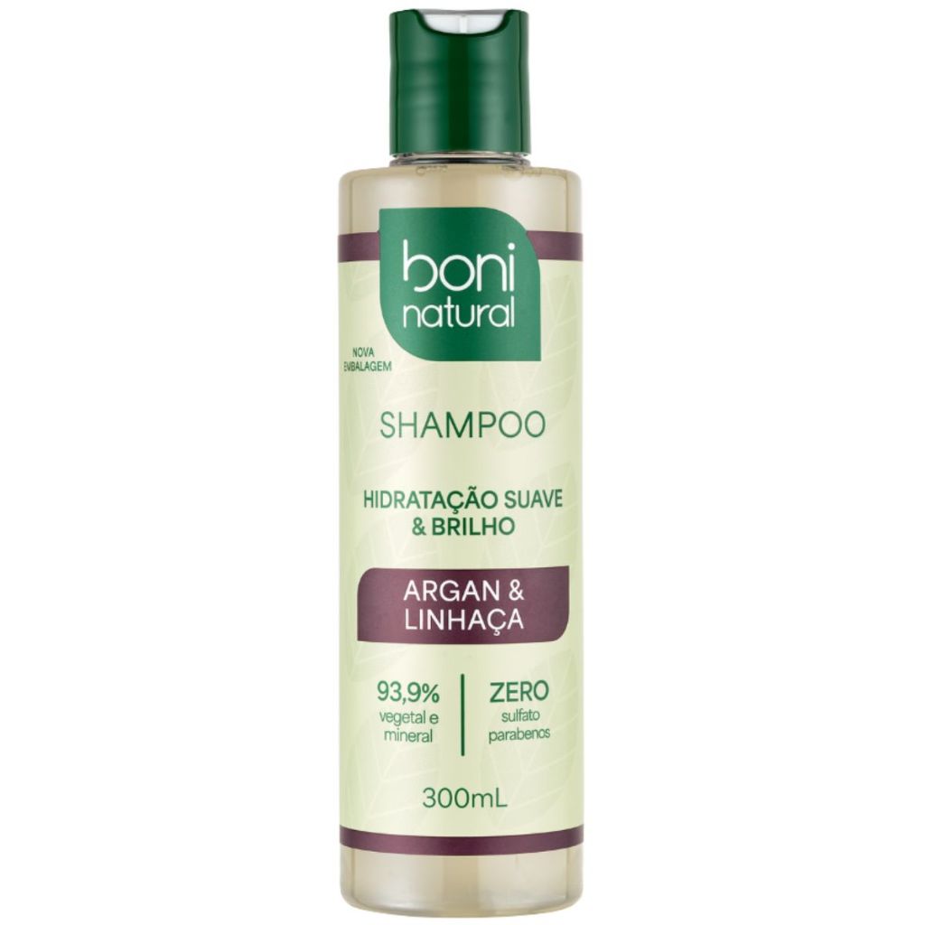 Shampoo Natural Vegano Argan E Linhaça 300ml - Boni Natural