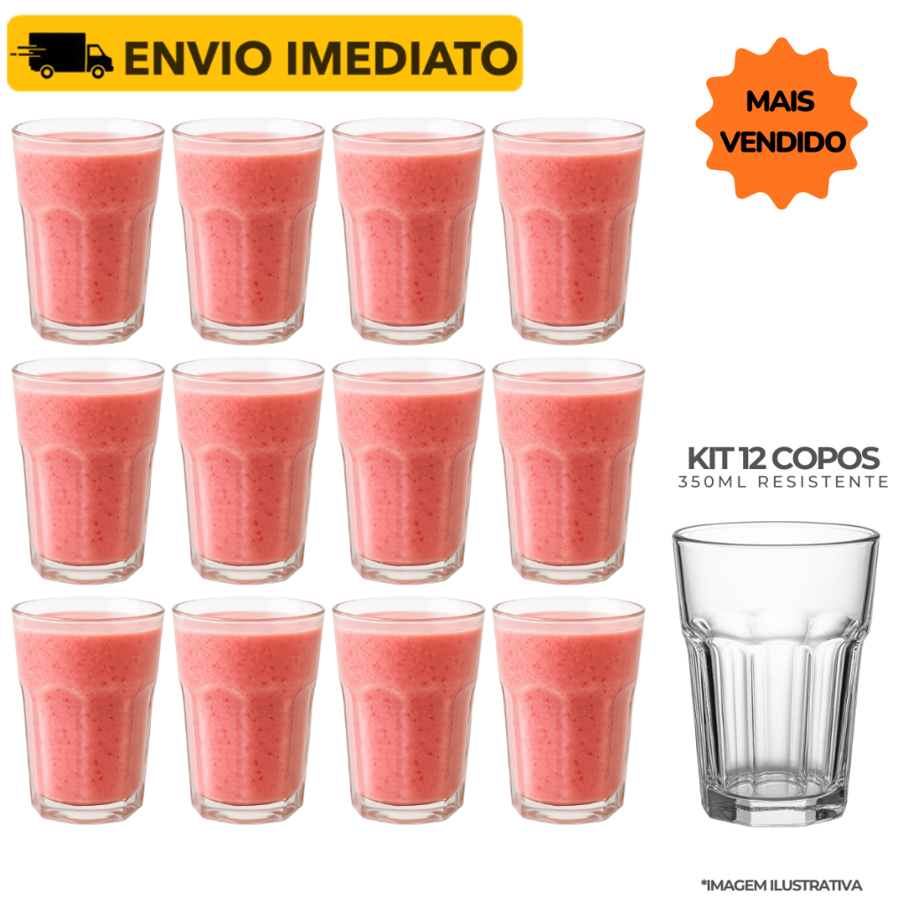 Jogo 12 Copos Bristol Long Drink 400ml Vidro Grosso Bar Restaurante Buffet