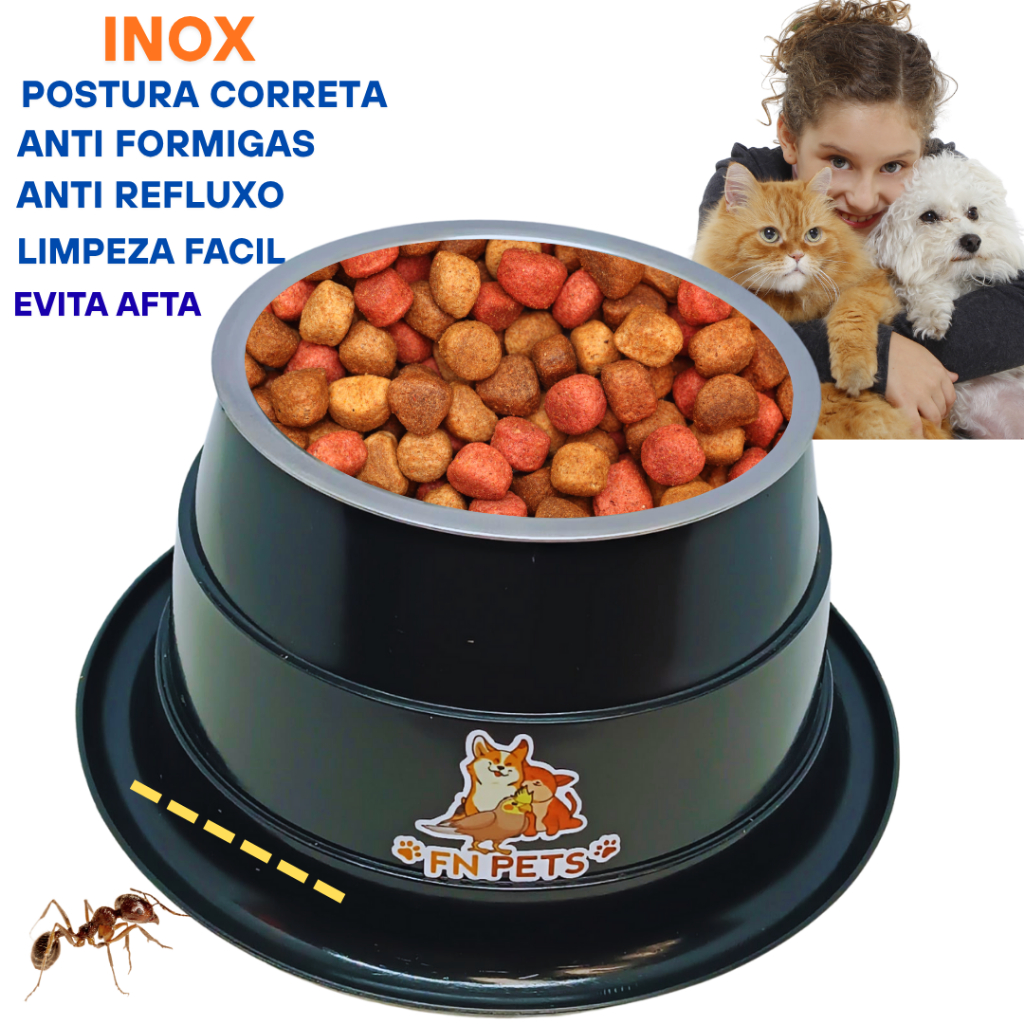comedouro  bebedouro cachorro e gato com vasilha de inox e proteção anti formigas pote de raçao pet