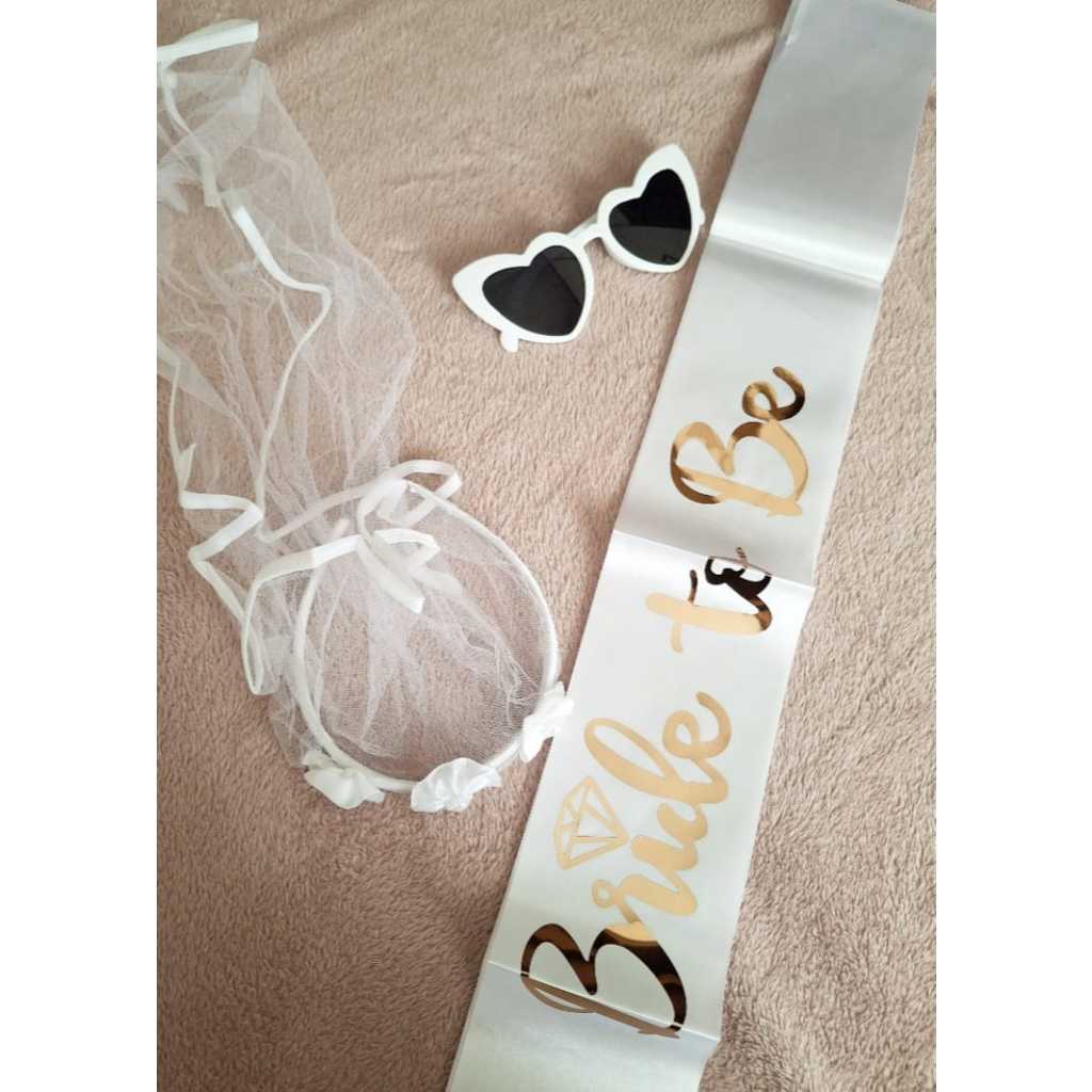 Kit Despedida de Solteira para Noiva Chá Lingerie Óculos Coração Tiara Véu Faixa Miss Bride to Be