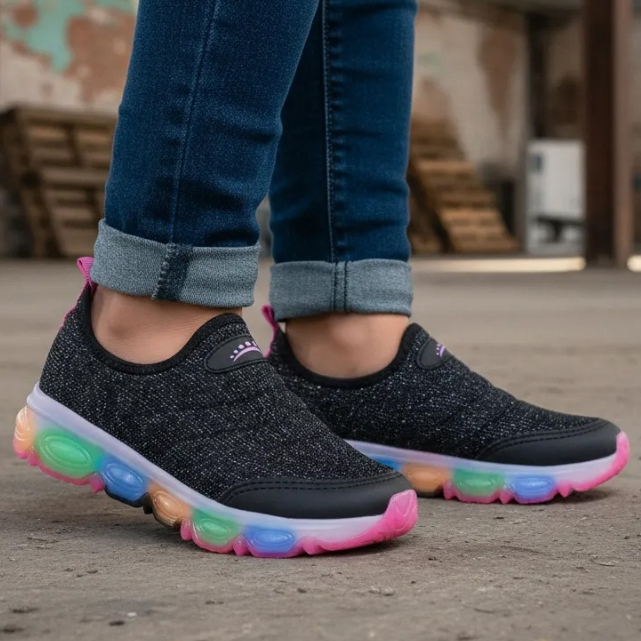 Tênis Infantil Ortopasso Jogging Menina Preto Colorido LED em Oferta na Shopee
