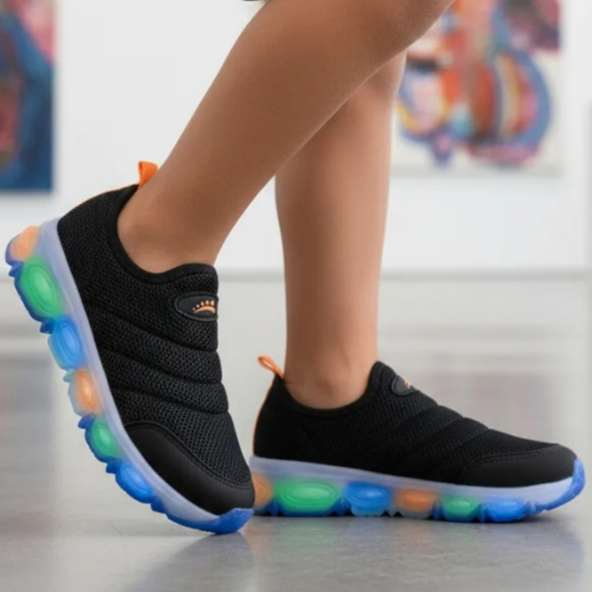Tênis Infantil Ortopasso Jogging Menino Menina Preto LED