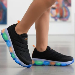 Tênis Infantil Ortopasso Jogging Menino Menina Preto LED