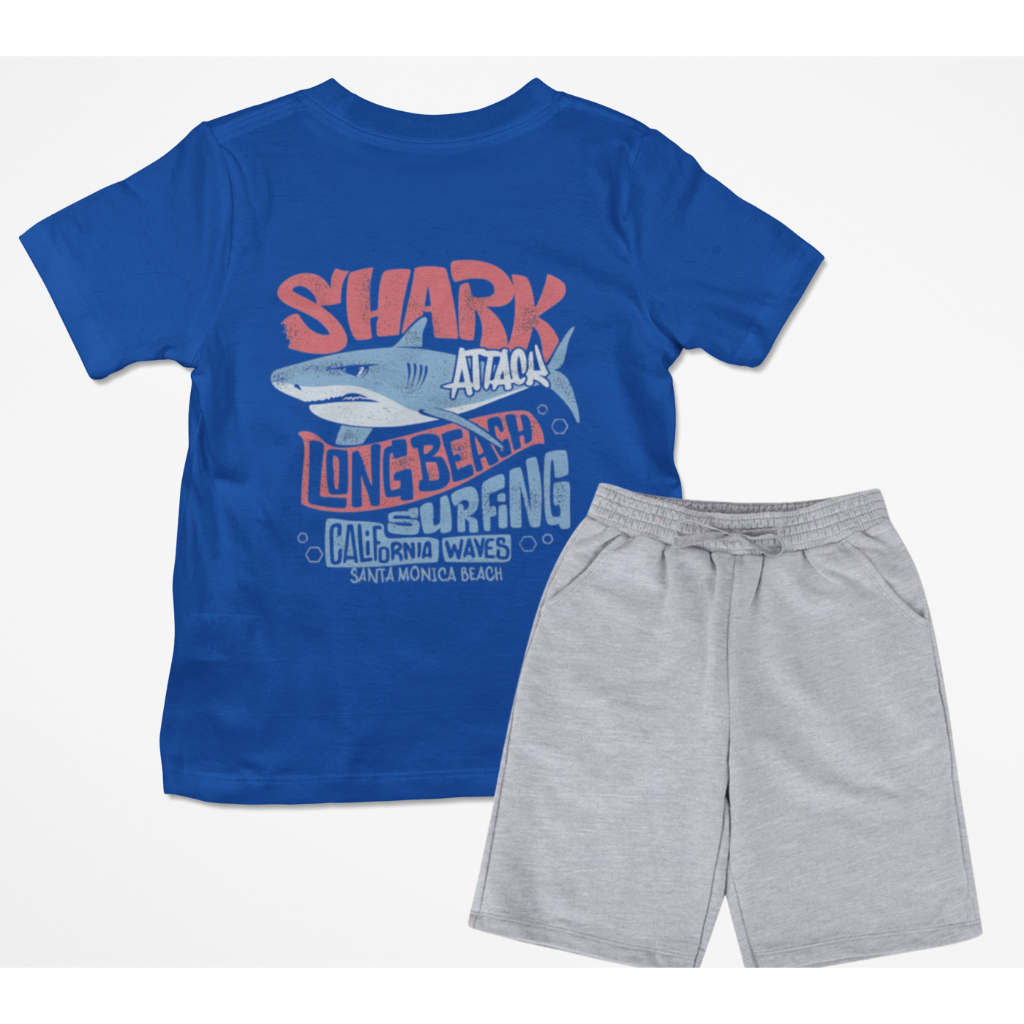 Conjunto Camiseta Bermuda Shark Attack Tubarão Infantil Camiseta E Bermuda Verão Confortável Premium