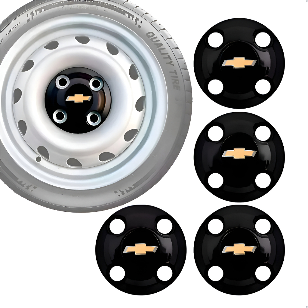 Kit 4 Calota Centro Roda Chevrolet Gm Aro 13 14 15 4x100 Preto Chevrolet