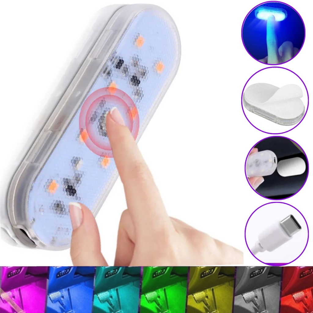 Luz Noturna LED USB Toque 5V | Ideal p/ Teto do Carro, Porta-Malas, Leitura Iluminação Interna Rápida Acessório Veículo