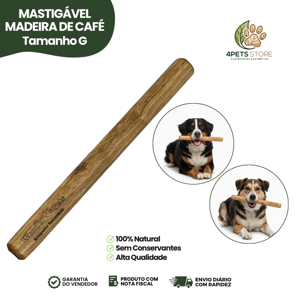 Mordedor de Madeira de Café para Cachorro Tamanho G Brinquedo Mastigável Natural para Cães Porte Grande
