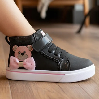 Tênis Infantil Ortopasso Happy Menina Cano Alto Sola Reta Macia Leve Confortável Urso Laçinho em Oferta na Shopee