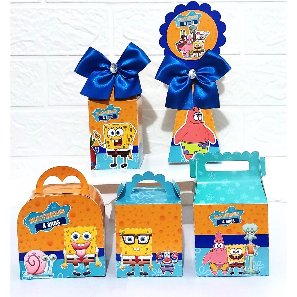 KIT FESTA BOB ESPONJA - PEGUE MONTE  - LEMBRANCINHAS INFANTIL - CAIXINHAS PERSONALIZADAS
