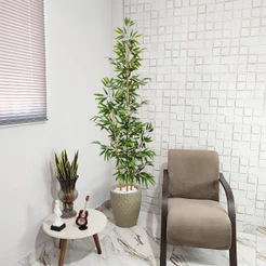 Planta Artificial Bambu 2 metros Folha de Silicone Vaso com Pedra