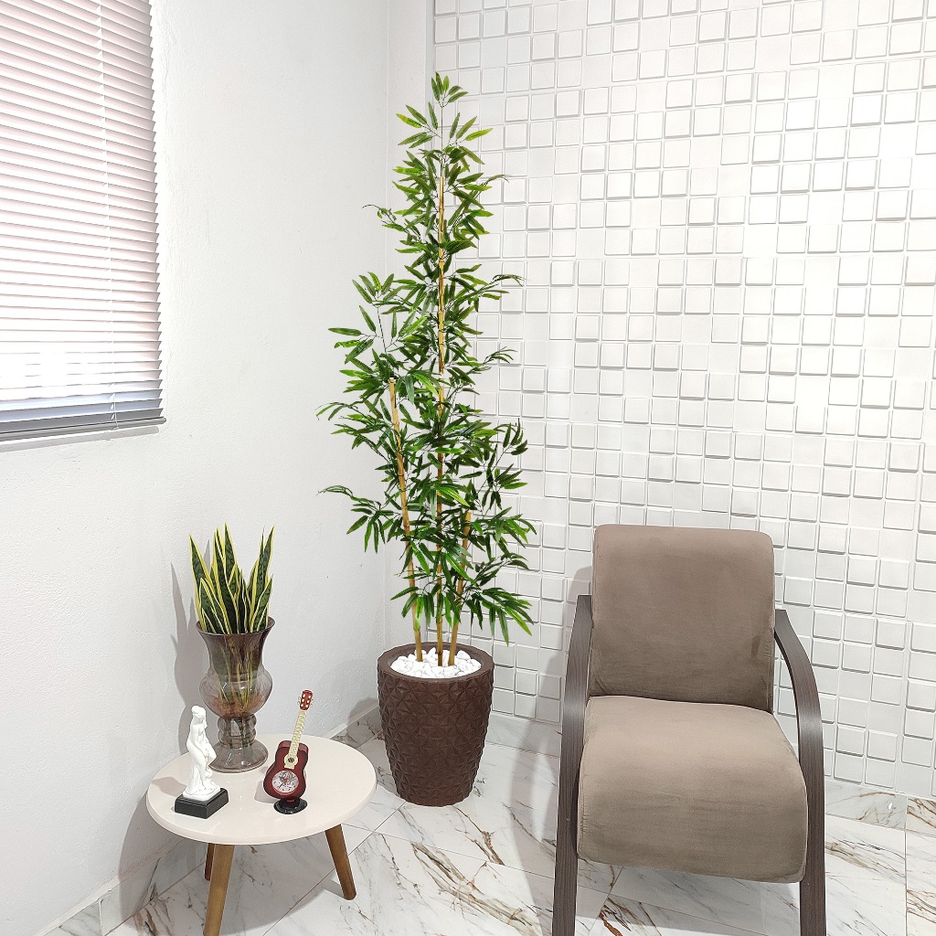 Planta Artificial Bambu 2 metros Folha de Silicone Vaso com Pedra — imagem 2 de 2