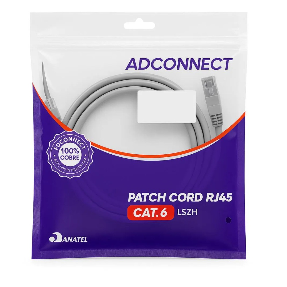 Patch Cord CAT6 LSZH Cinza AD Connect AD-10378 ANATEL