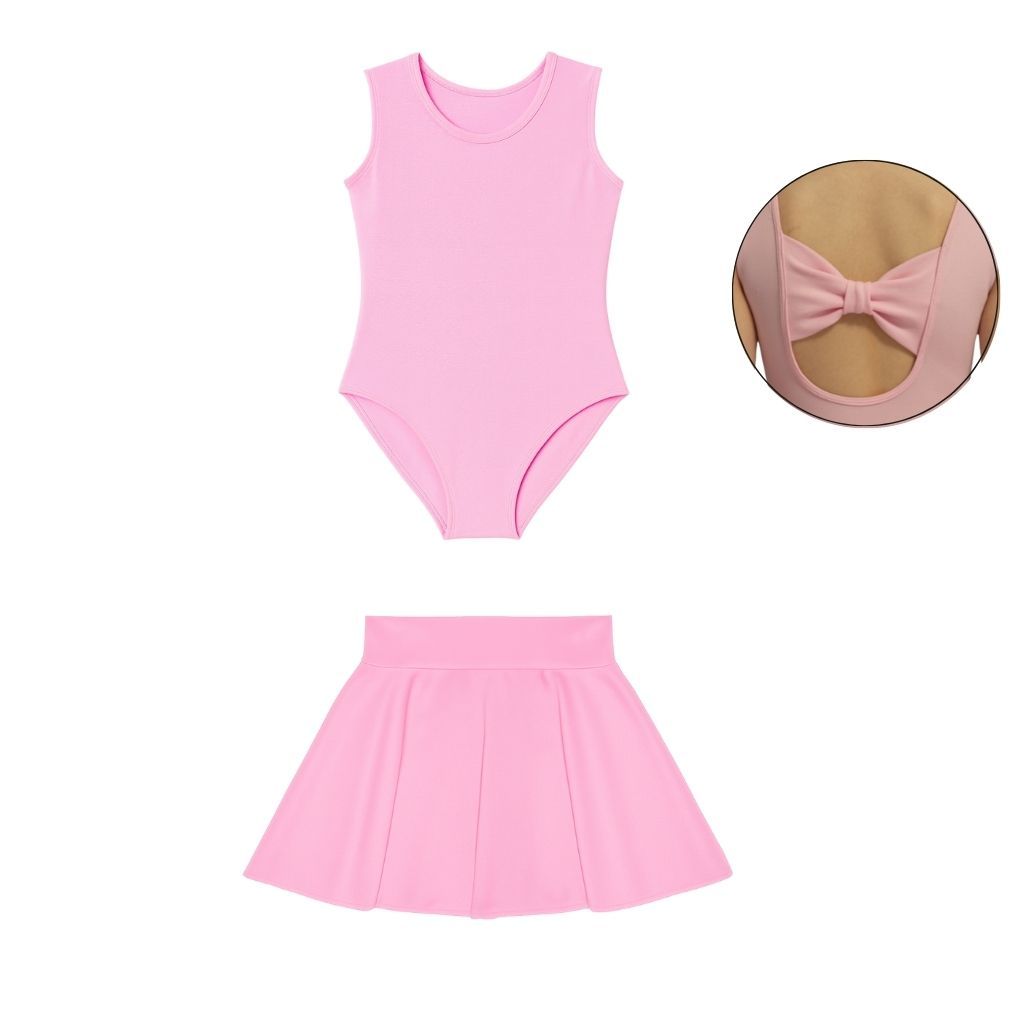 Kit Ballet Infantil 2 Itens – Collant Regata com Laço + Saia de Cós