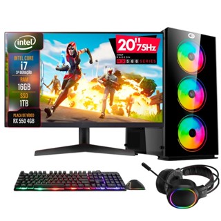 PC Gamer Completo 2Eletro Go, i7,16GB, RX 4GB, 1TB, 500W, Monitor 20", Kit Gamer - PG2E-LED1016GO em Oferta na Shopee