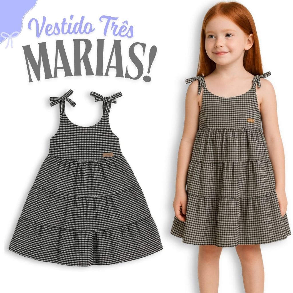 ✨ Vestido Infantil Três Marias em Xadrez ✨ 4 ao 14 ✨ em Oferta na Shopee