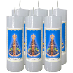 6 Velas de Nossa Senhora Aparecida 7 Dias Branca 260g Religiosa Padroeira Santinho