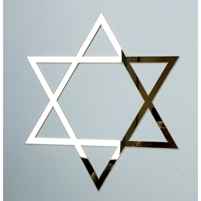 Mandala Estrela De Davi Hexagrama Vazado Acrilico Espelhado Dourado 3mm 50cm