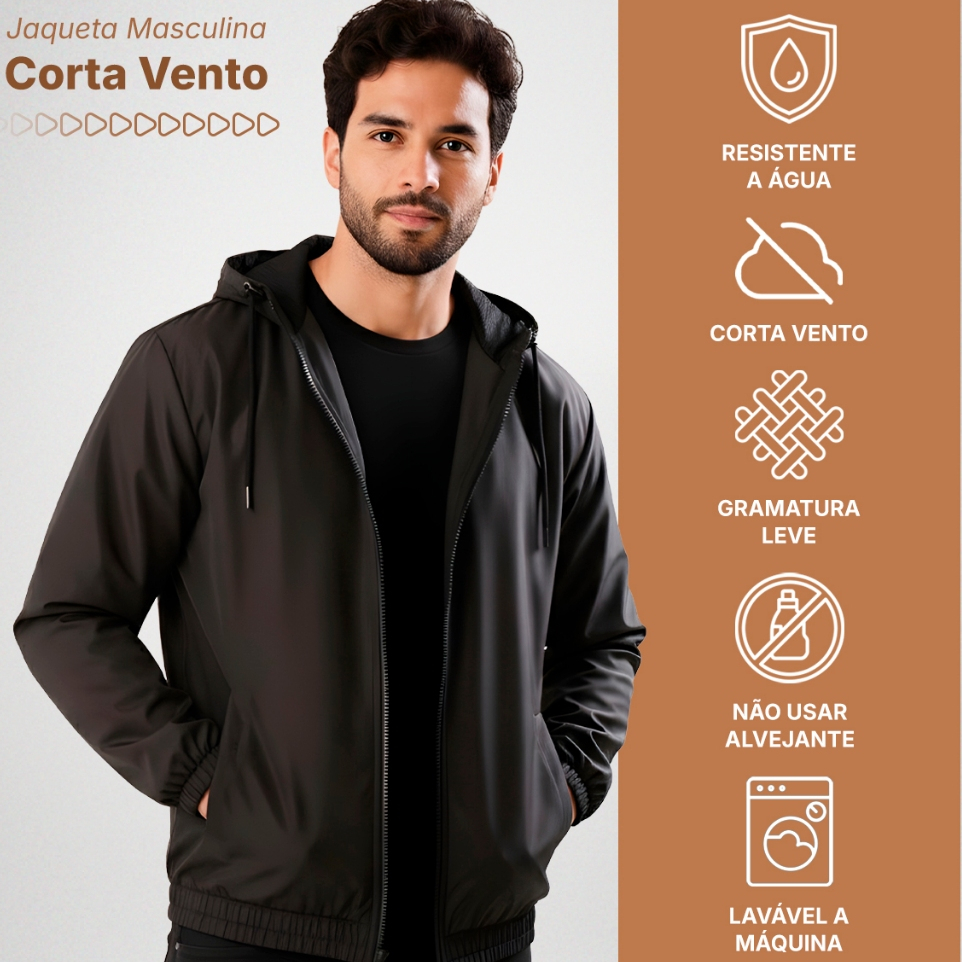 Blusa Corta Vento Masculino Liso Jaqueta Academia Corrida Caminhada Fitness com Touca Zíper Bolso