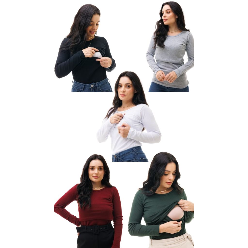 Kit 5 Blusas Amamentação Manga Longa Segunda PeleAmamentação Inverno Frio em Oferta na Shopee