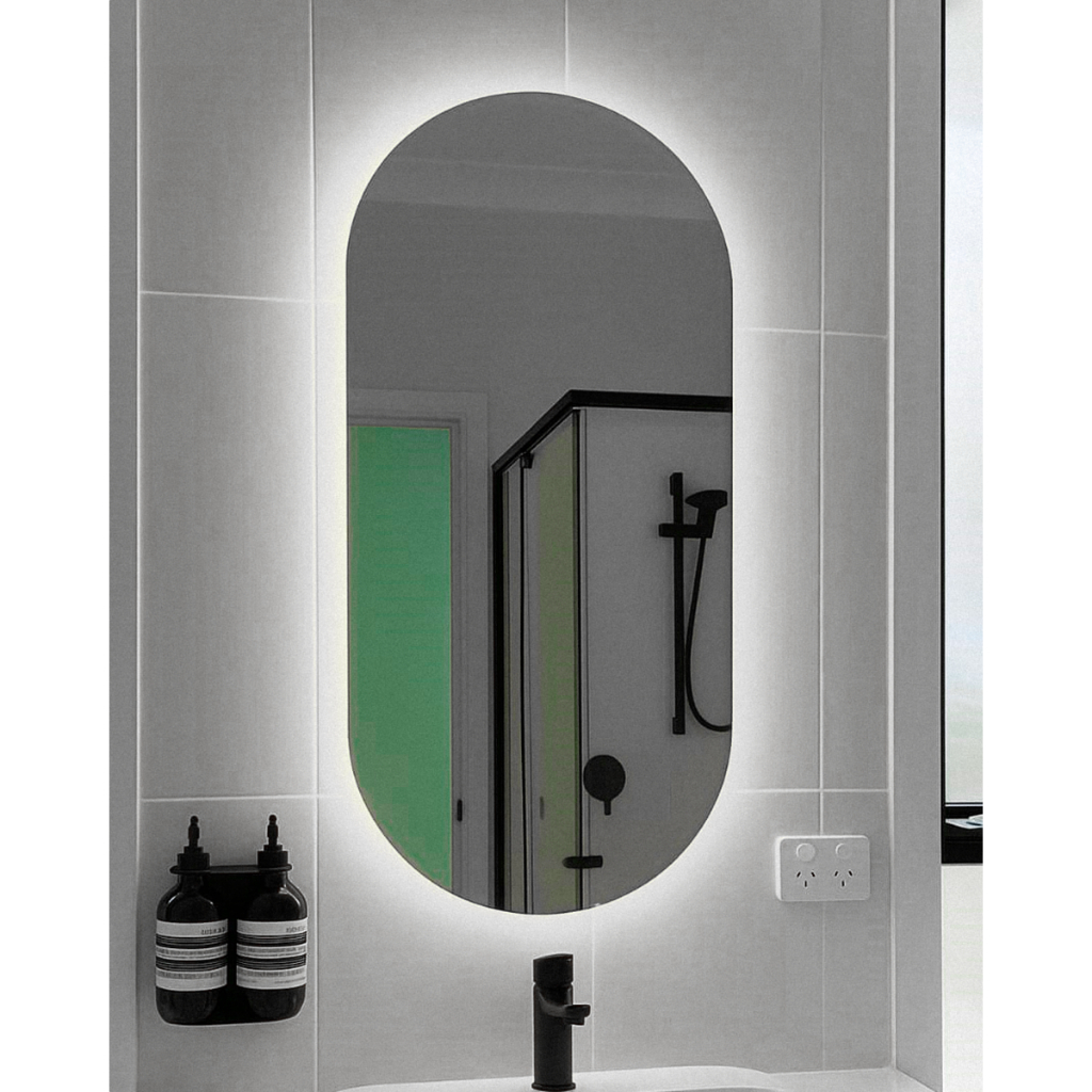 Espelho Grande De Parede Oval Com Led Orgânico Banheiro Sala Quarto Luz Quente E Fria