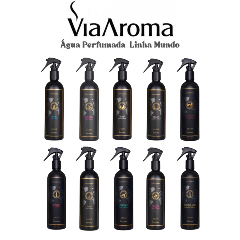 Água Perfumada Via Aroma 365ml Spray para Tecidos Linha Mundo