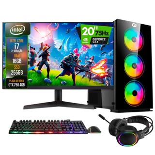 PC Gamer Completo 2Eletro Go, i7,16GB, GTX 4GB, 256GB, 500W, Monitor 20", Kit Gamer - PG2E-LED1009GO em Oferta na Shopee