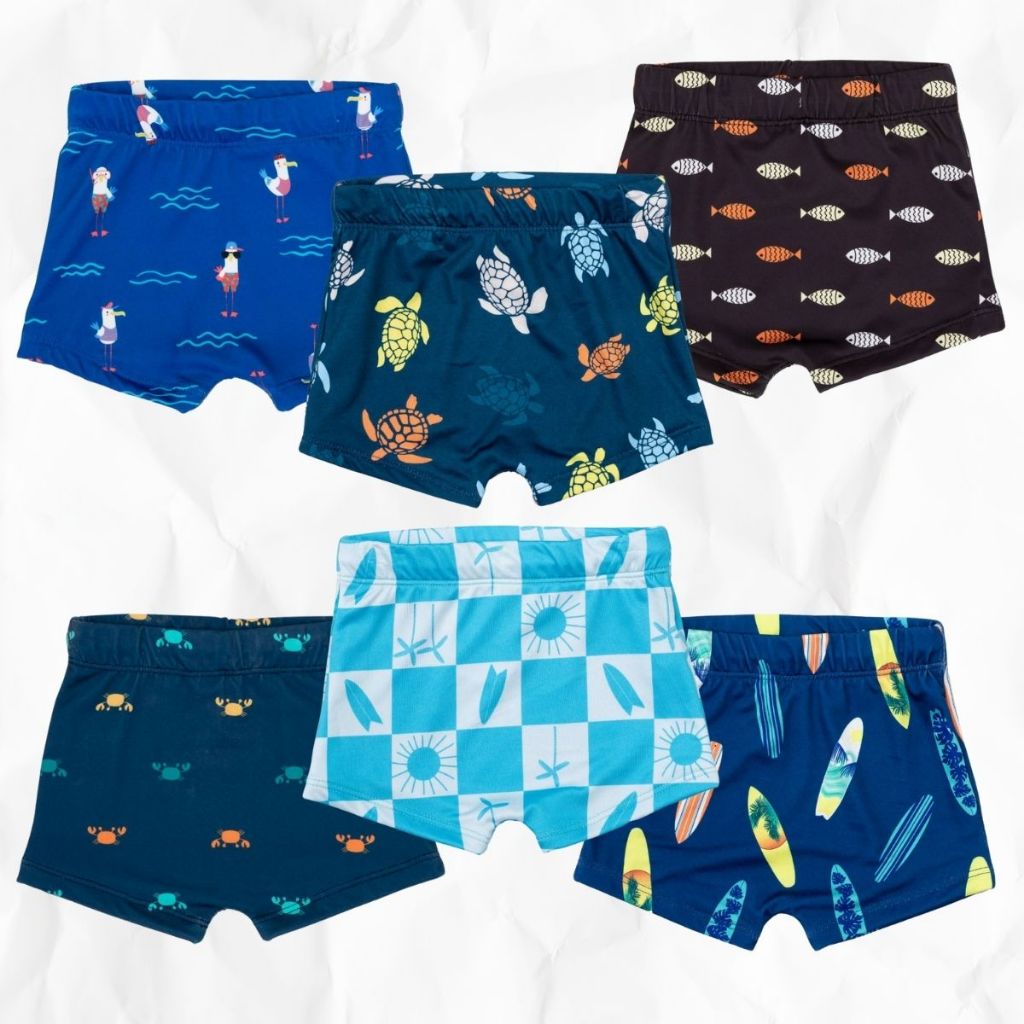 Sunga Boxer Infantil Juvenil Praia Piscina Estampada Proteção Solar UV com Cordão e Elastano