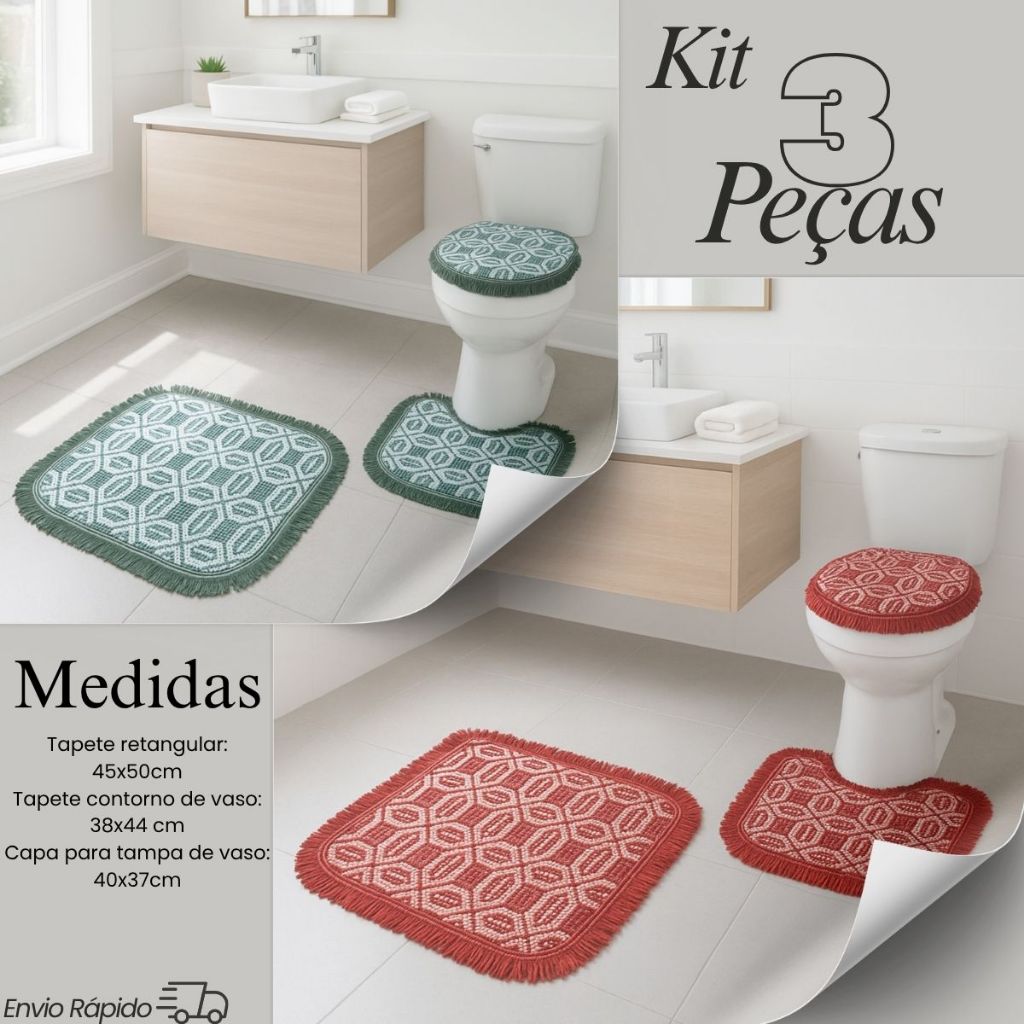 Jogo De Tapete Para Banheiro 3 Peças Conjunto Reforçado 100% Algodão Decorativo em Oferta na Shopee